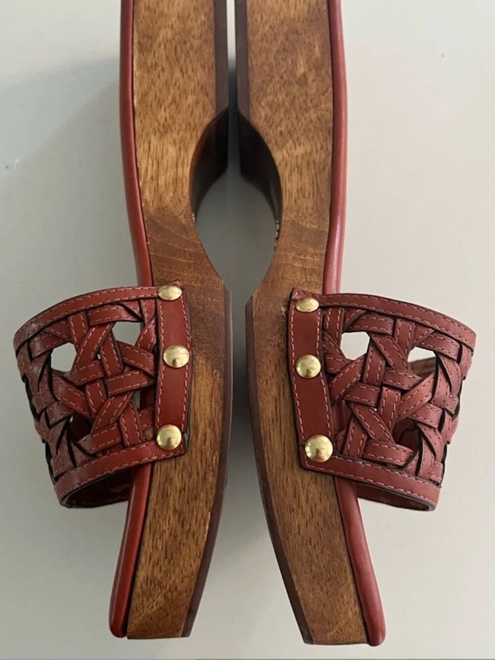 Tory Burch Brown Basketweave Leather Clog Size 7 - Picture 7 of 7